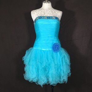 Cinderella Ruffle A-Line Dress Women' Blue Spaghetti Strap Regular Fit Polyester